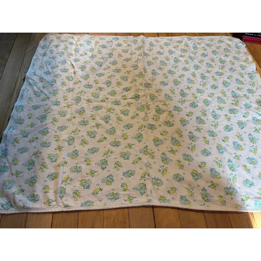 Carter’s Vintage Circus Print Baby Blanket Green Yellow Clown Bear security